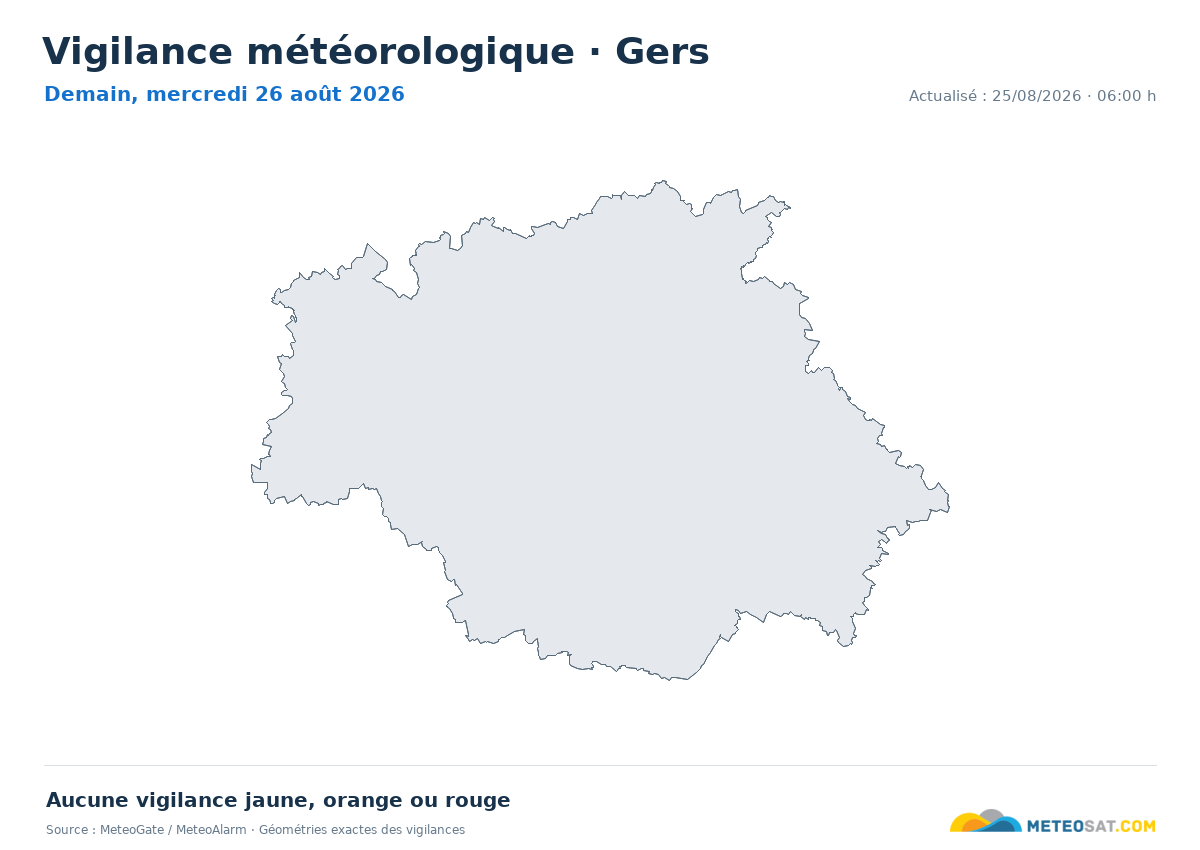Carte de Vigilance météorologique dans Gers