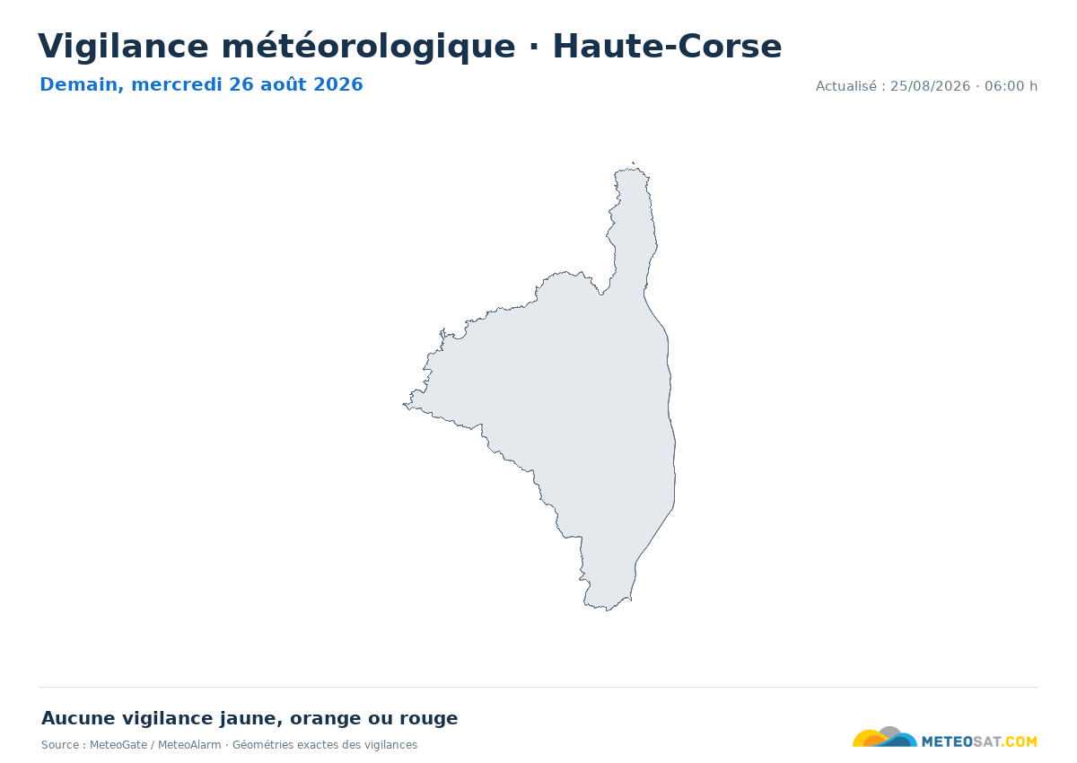 Carte de Vigilance météorologique dans Haute-Corse