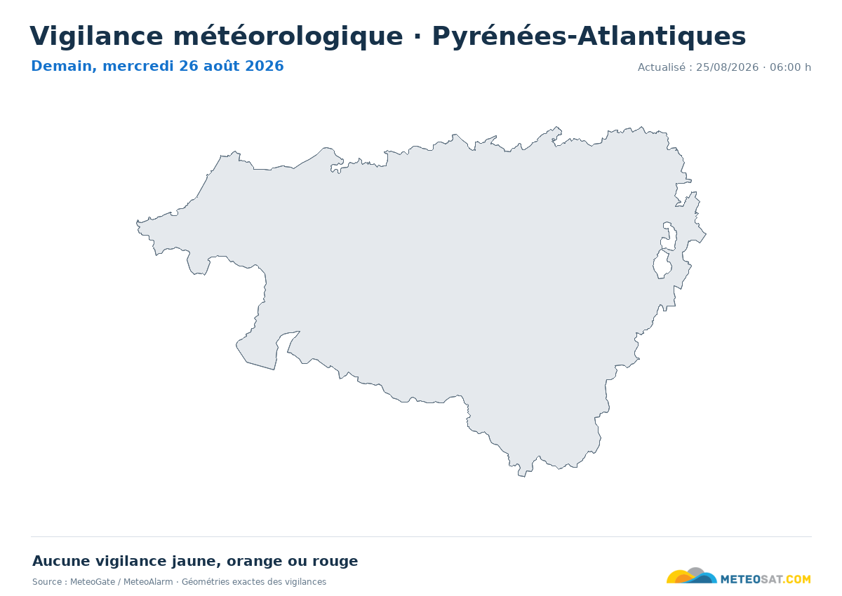 Carte de Vigilance météorologique dans Pyrénées-Atlantiques
