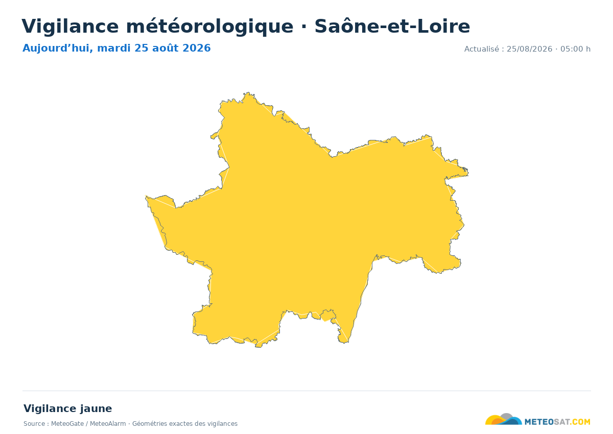 Carte de Vigilance météorologique dans Saône-et-Loire