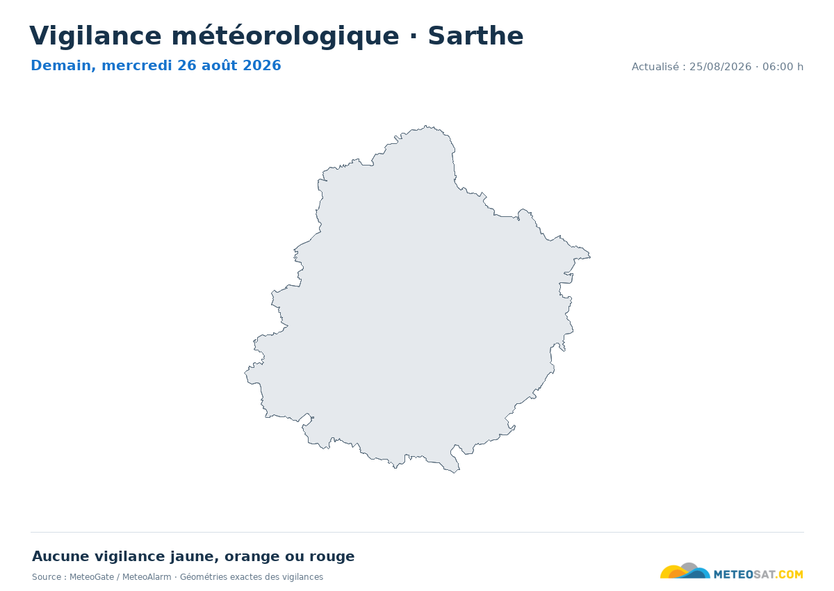 Carte de Vigilance météorologique dans Sarthe