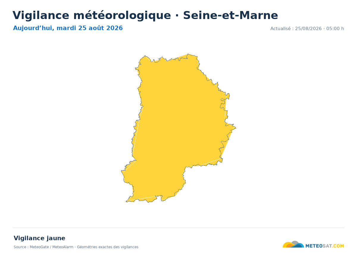 Carte de Vigilance météorologique dans Seine-et-Marne