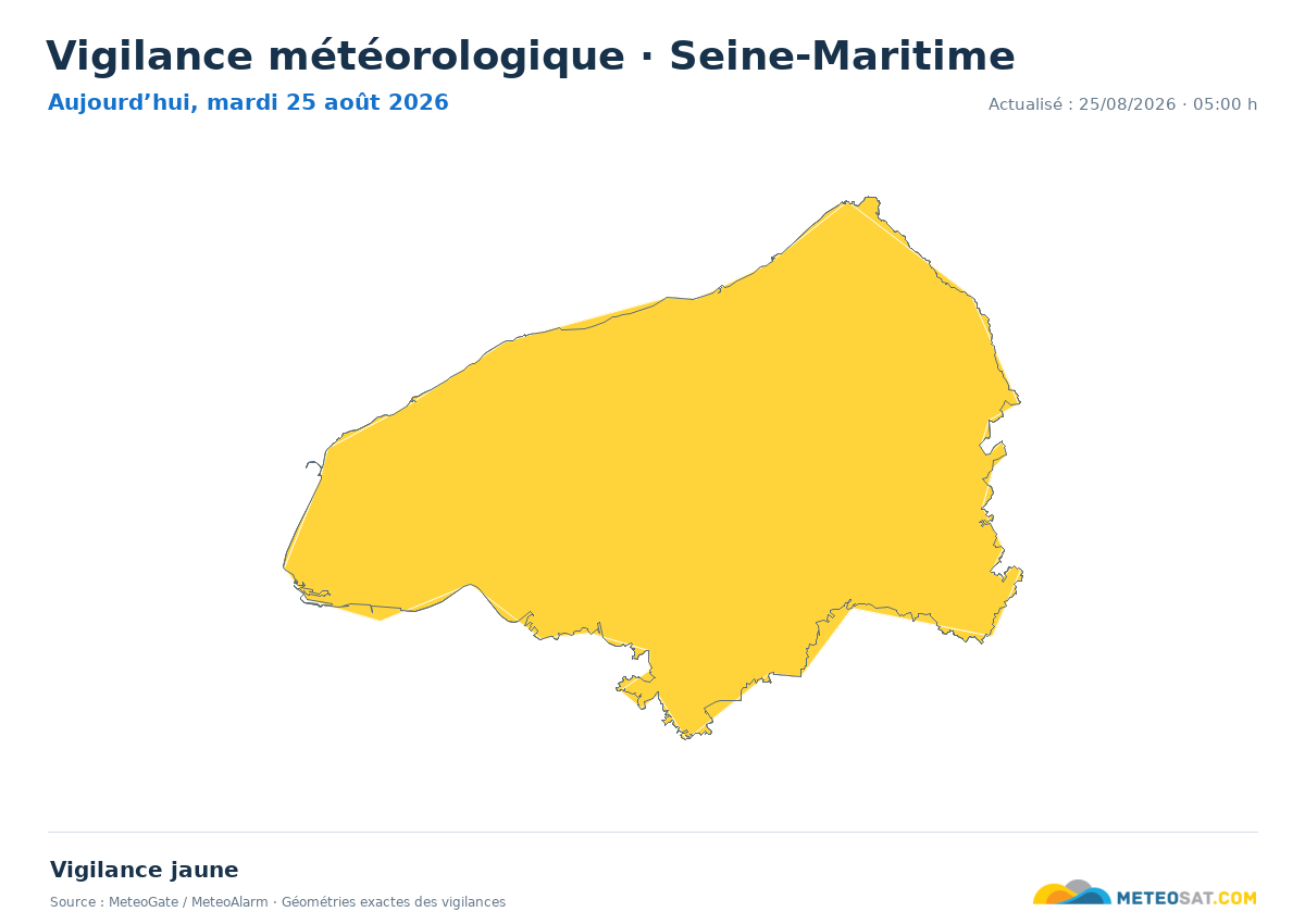 Carte de Vigilance météorologique dans Seine-Maritime