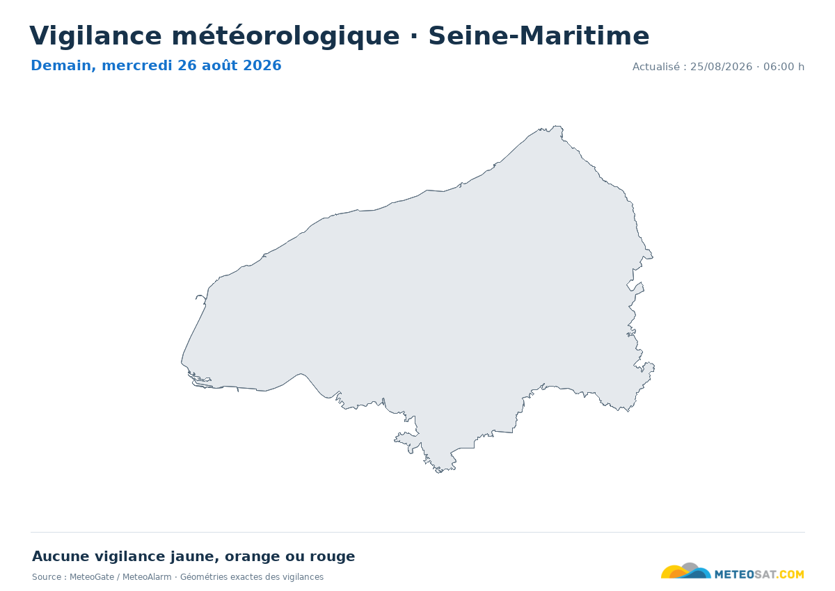 Carte de Vigilance météorologique dans Seine-Maritime