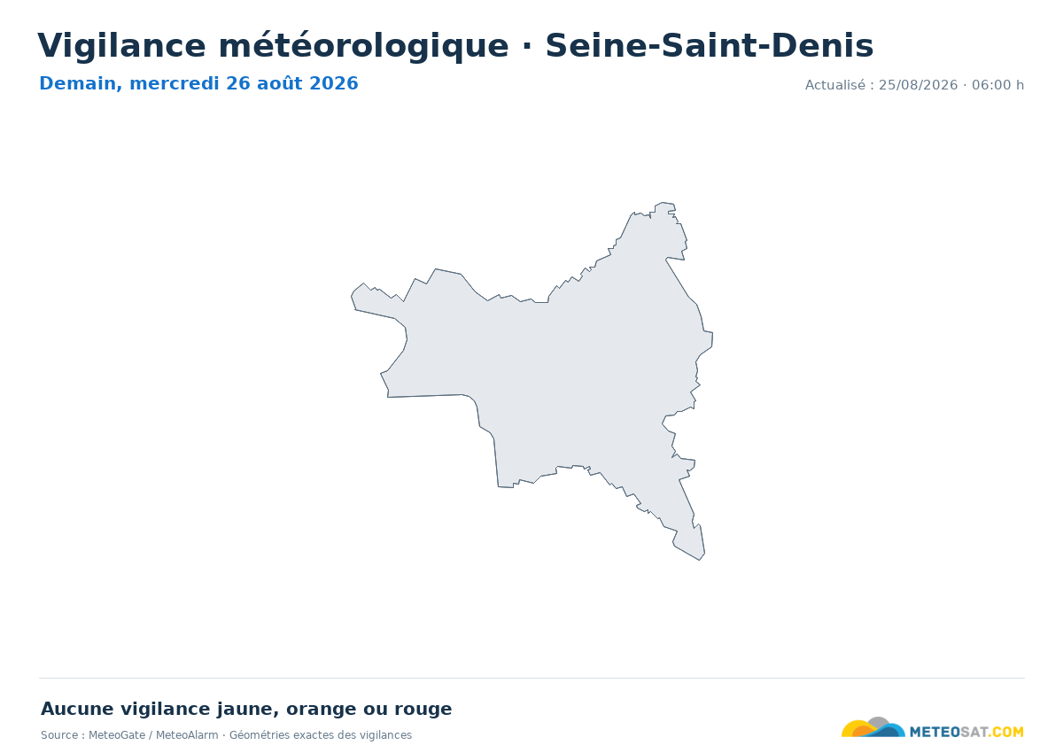 Carte de Vigilance météorologique dans Seine-Saint-Denis