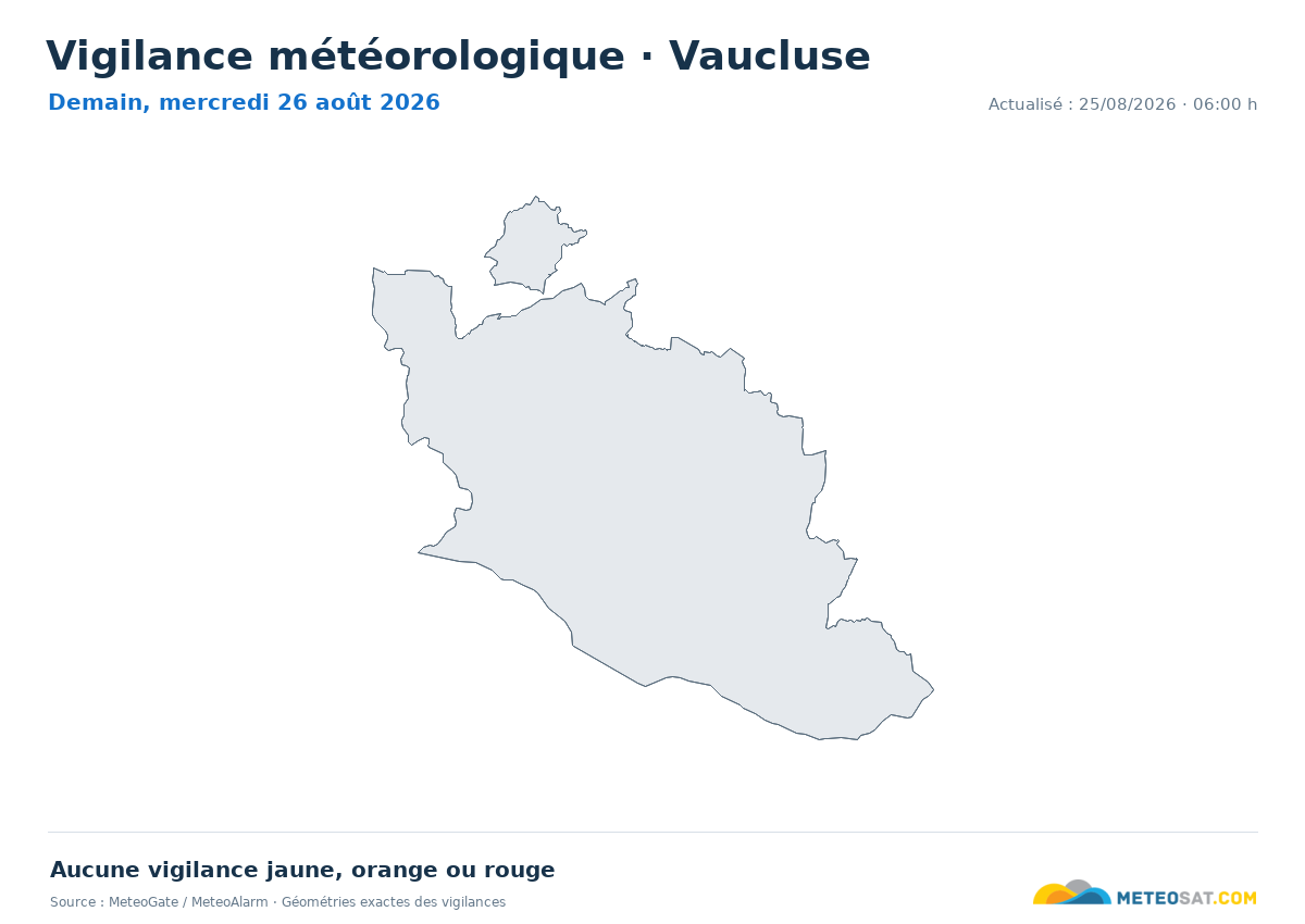 Carte de Vigilance météorologique dans Vaucluse