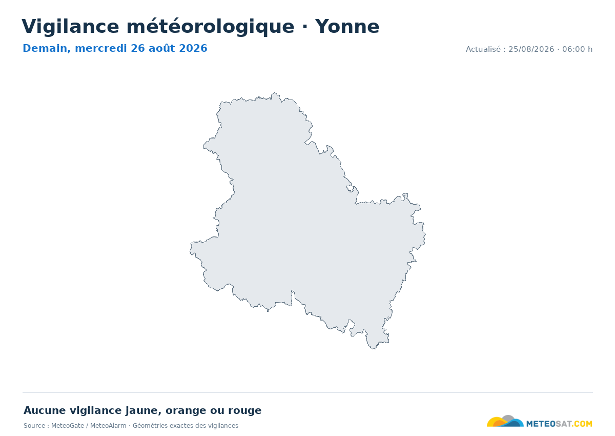 Carte de Vigilance météorologique dans Yonne