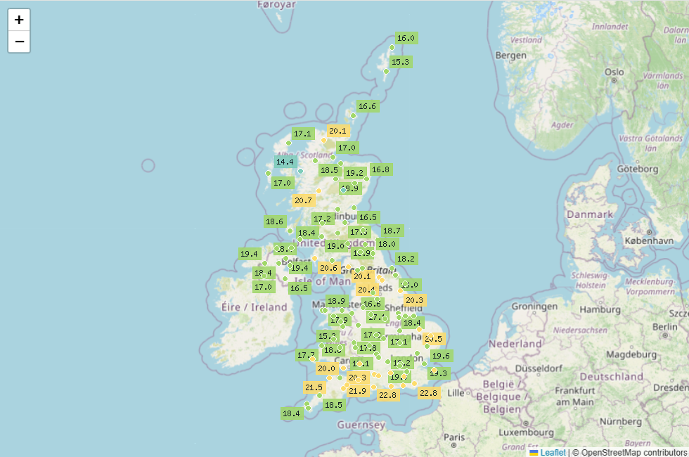 Current weather conditions in the United Kingdom