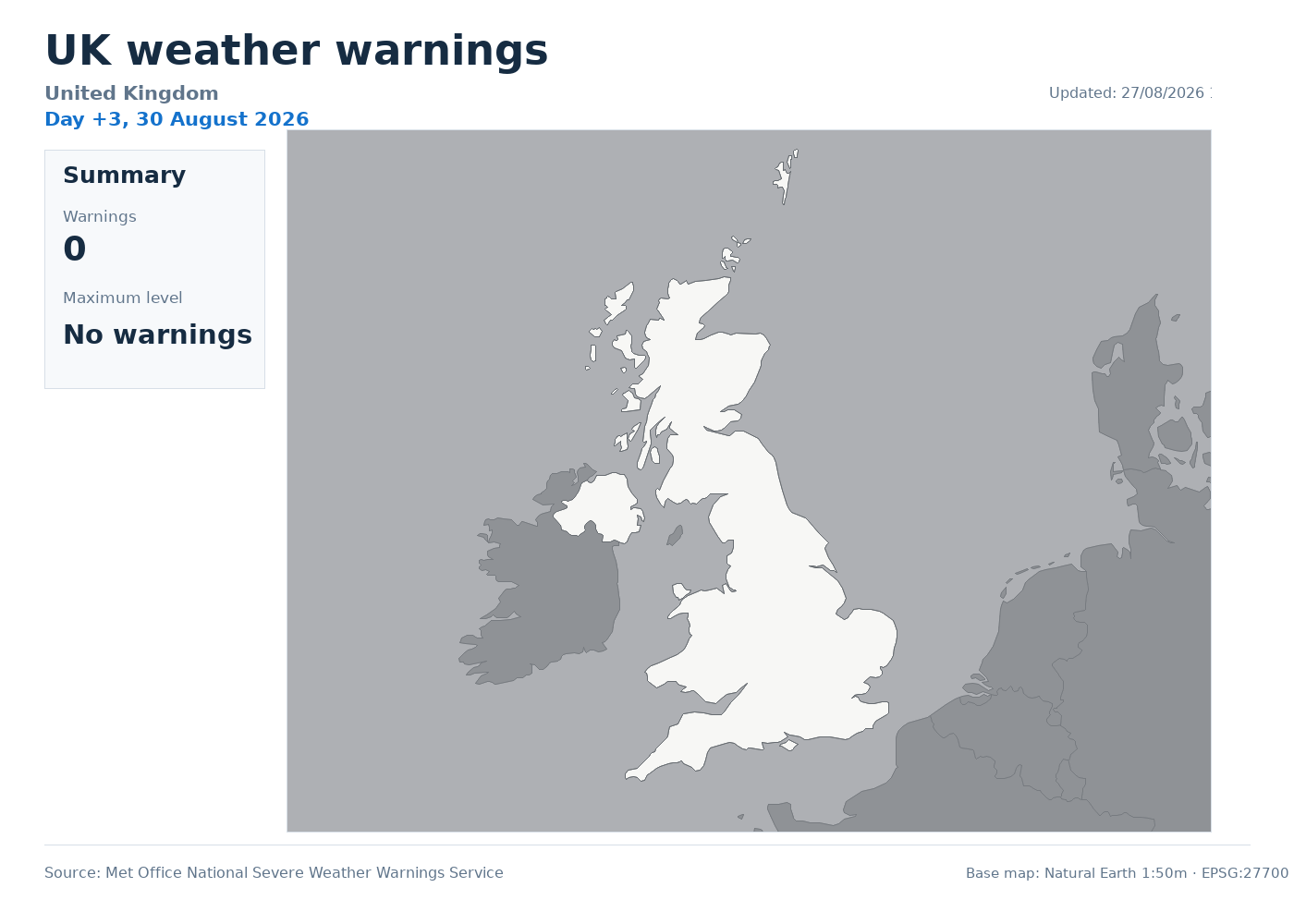 UK weather warnings map for +3 days