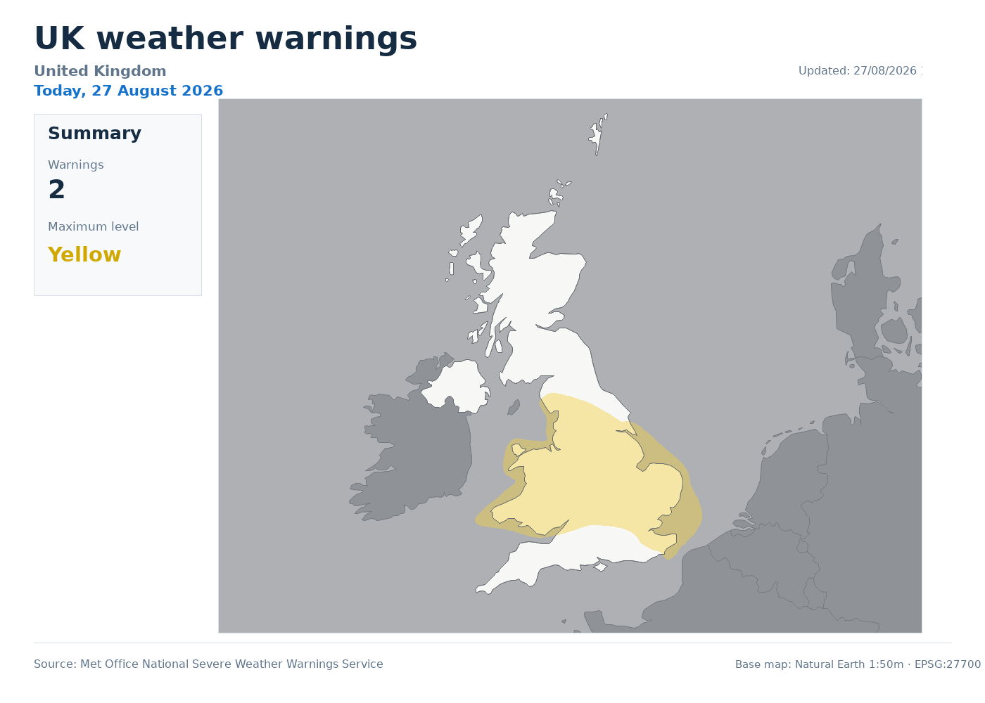 UK weather warnings map for today