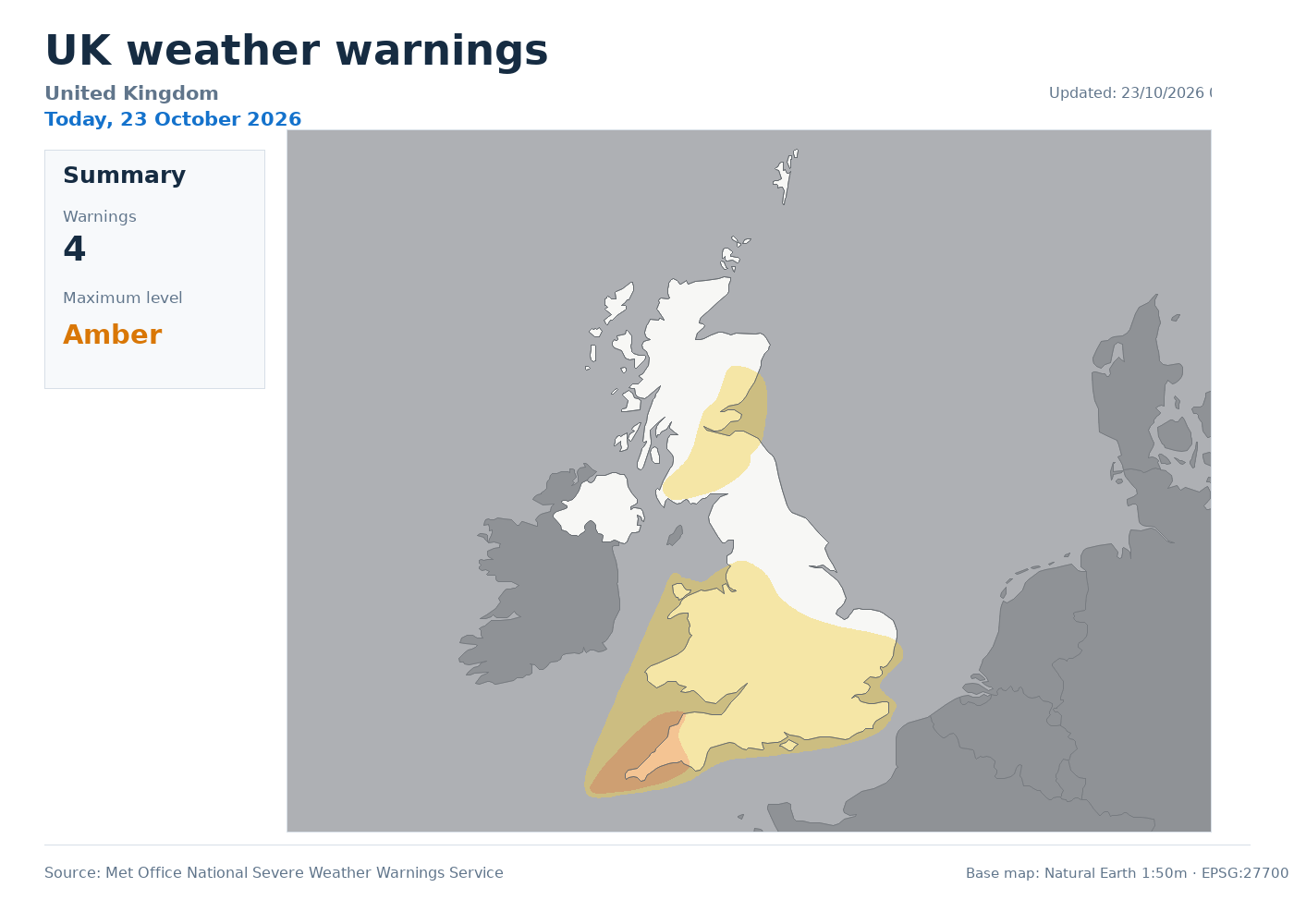 UK weather warnings map for today