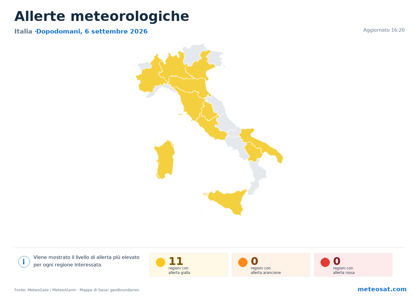 Mappa delle allerte meteorologiche in Italia dopodomani