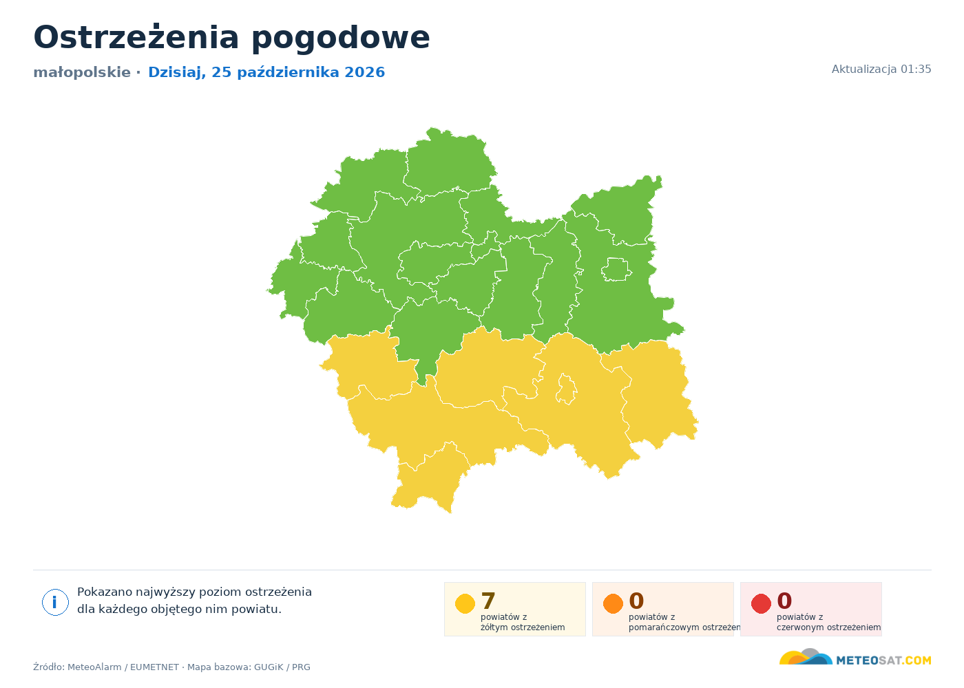 Mapa ostrzeżeń pogodowych — małopolskie
