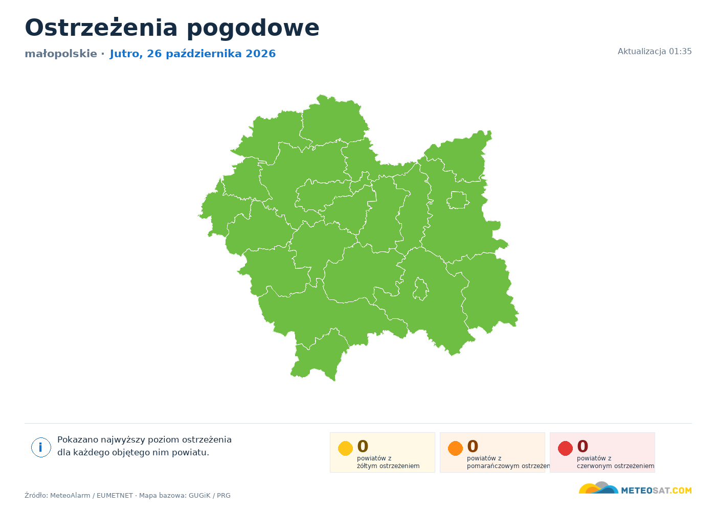 Mapa ostrzeżeń pogodowych — małopolskie