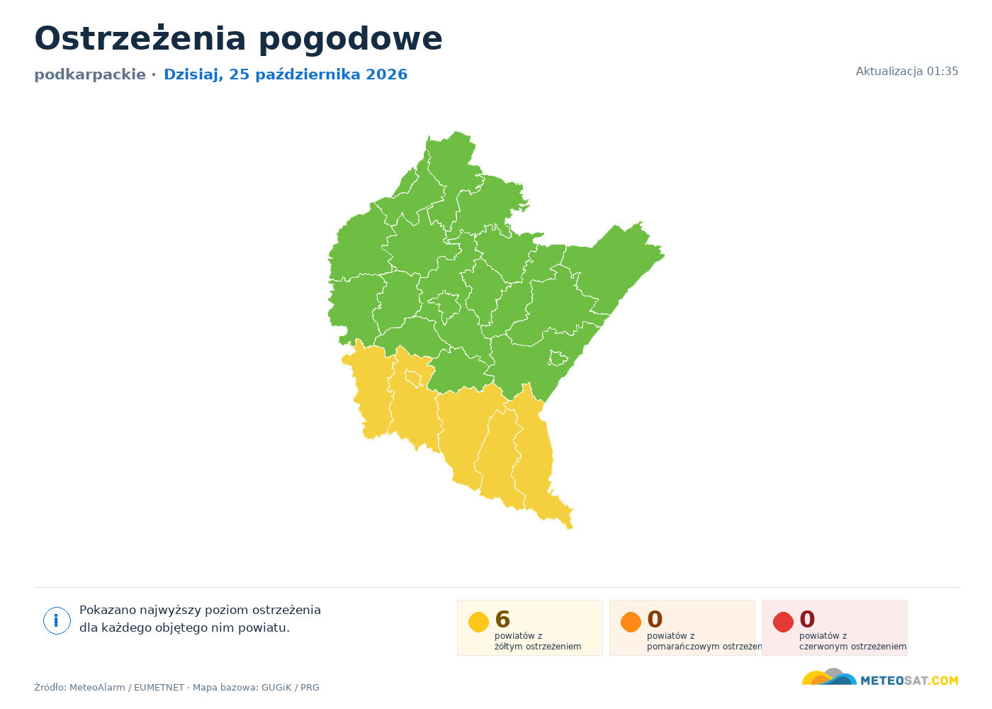 Mapa ostrzeżeń pogodowych — podkarpackie