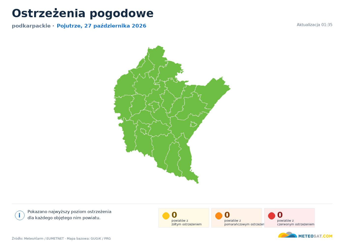 Mapa ostrzeżeń pogodowych — podkarpackie