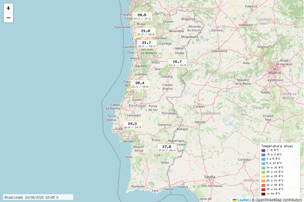 Situação meteorológica atual em Portugal