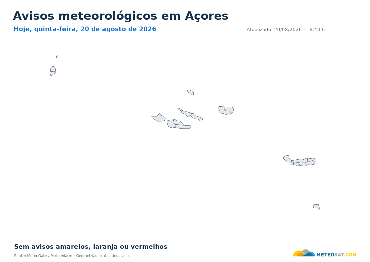 Mapa de avisos meteorológicos em Açores