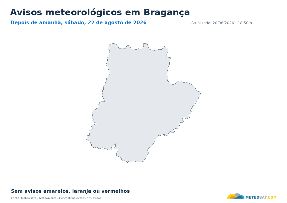 Mapa de avisos meteorológicos em Bragança