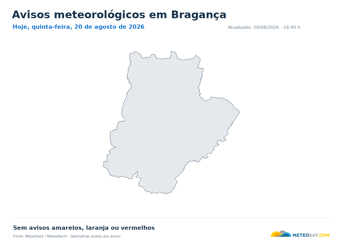 Mapa de avisos meteorológicos em Bragança