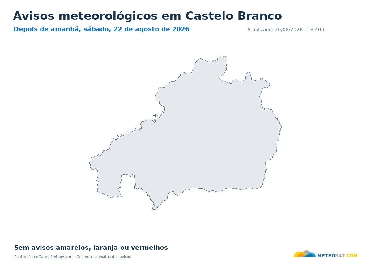 Mapa de avisos meteorológicos em Castelo Branco