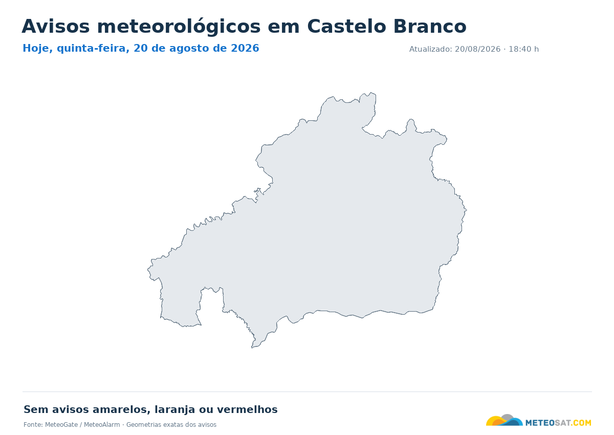 Mapa de avisos meteorológicos em Castelo Branco