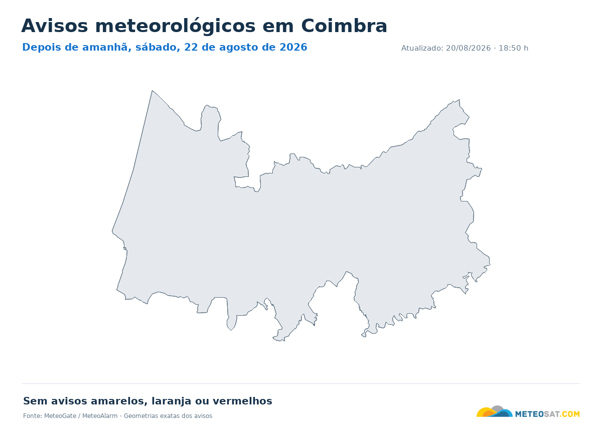 Mapa de avisos meteorológicos em Coimbra