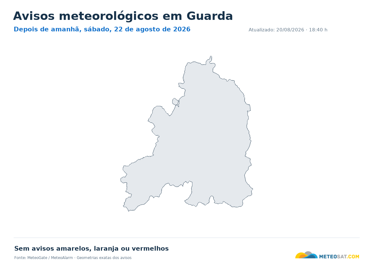 Mapa de avisos meteorológicos em Guarda