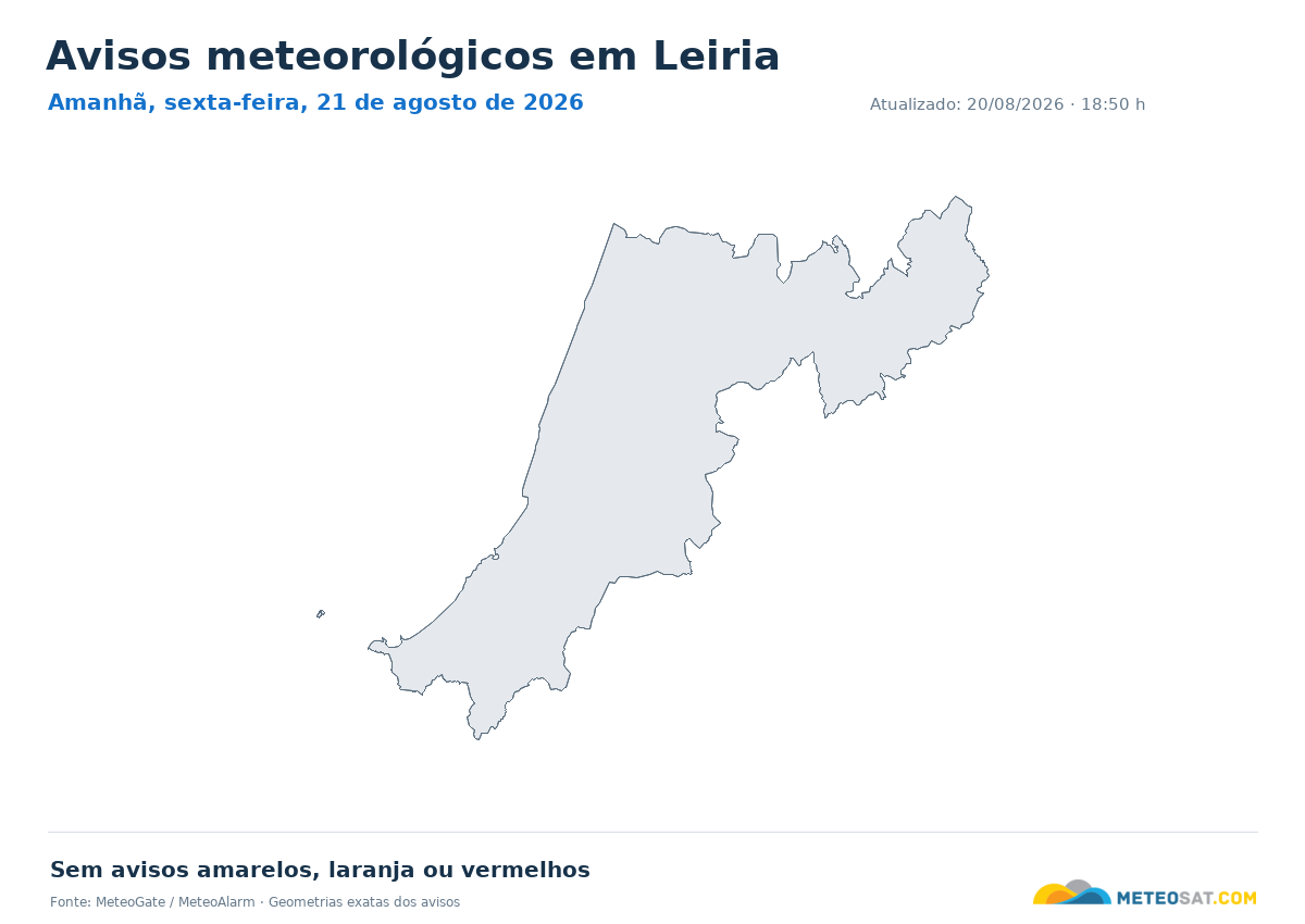 Mapa de avisos meteorológicos em Leiria