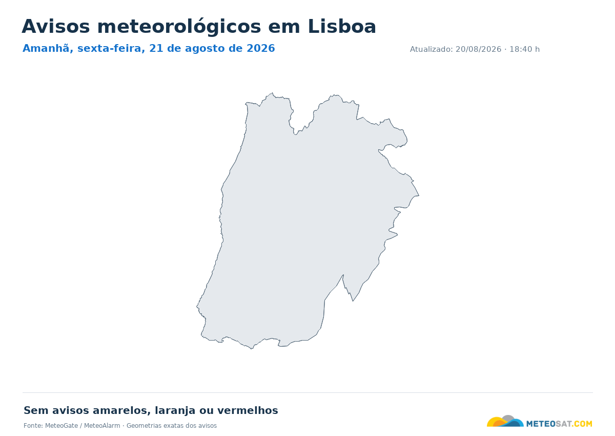 Mapa de avisos meteorológicos em Lisboa