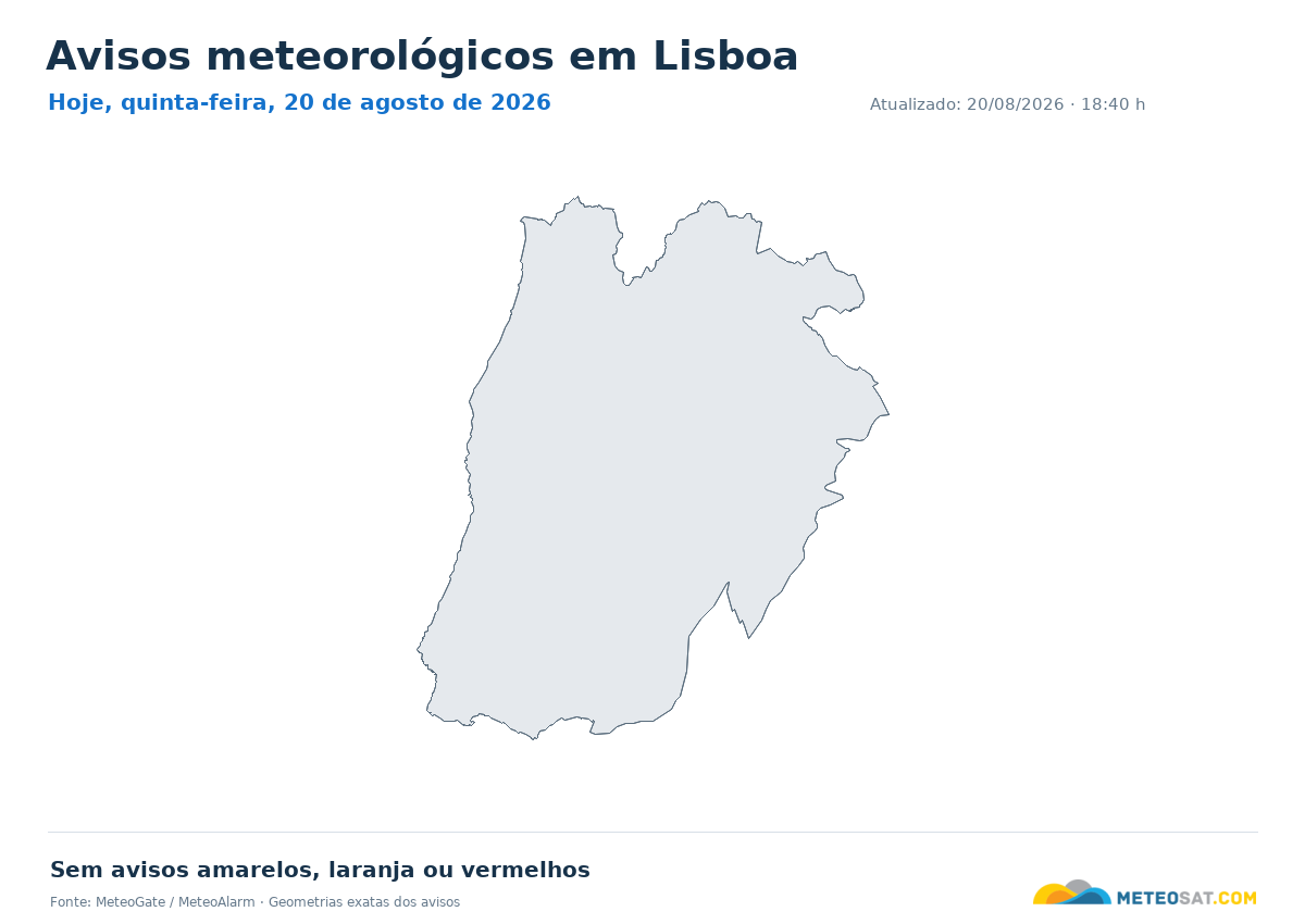 Mapa de avisos meteorológicos em Lisboa