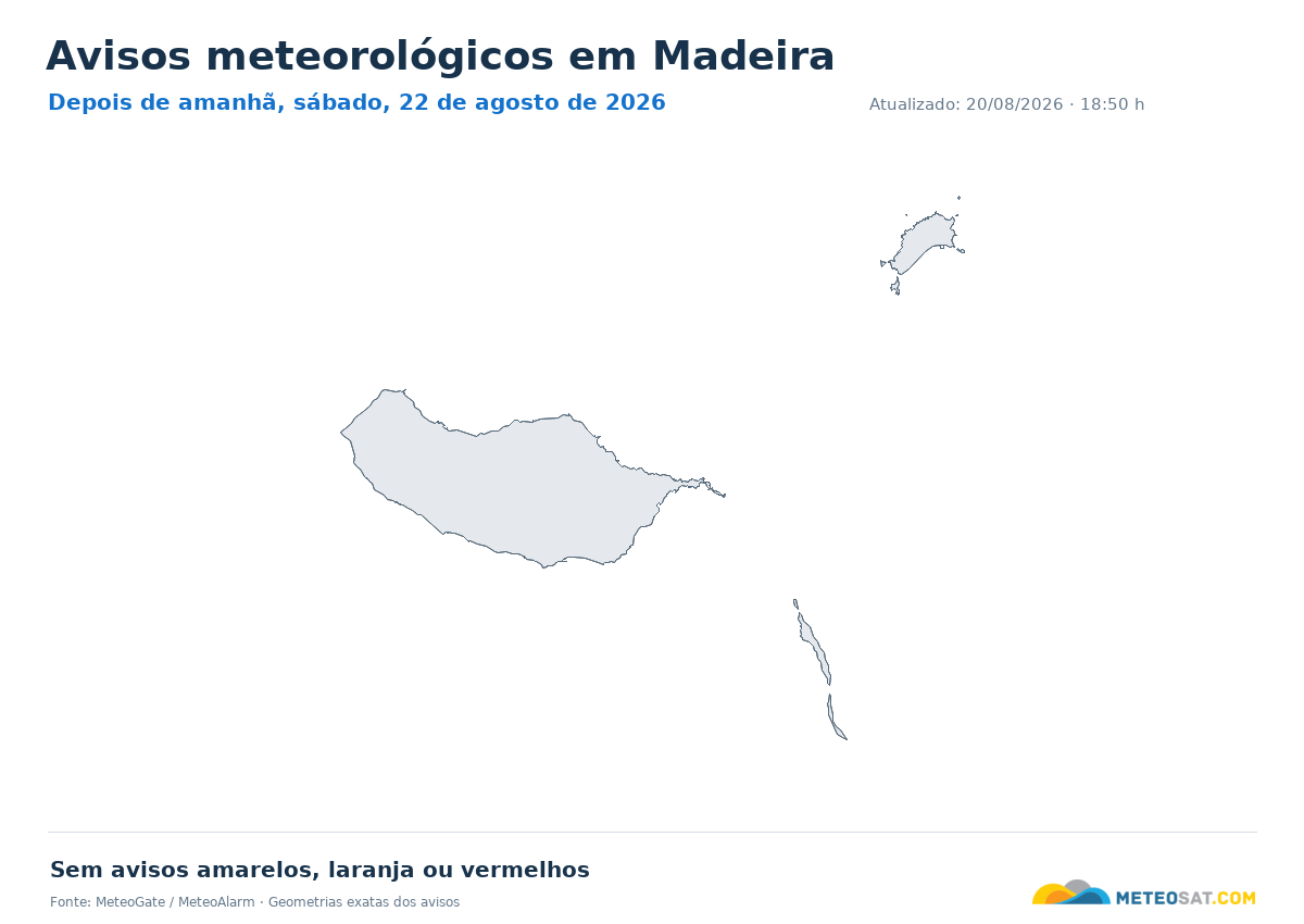 Mapa de avisos meteorológicos em Madeira