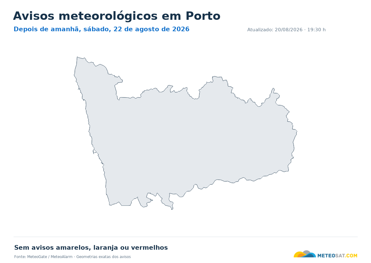 Mapa de avisos meteorológicos em Porto