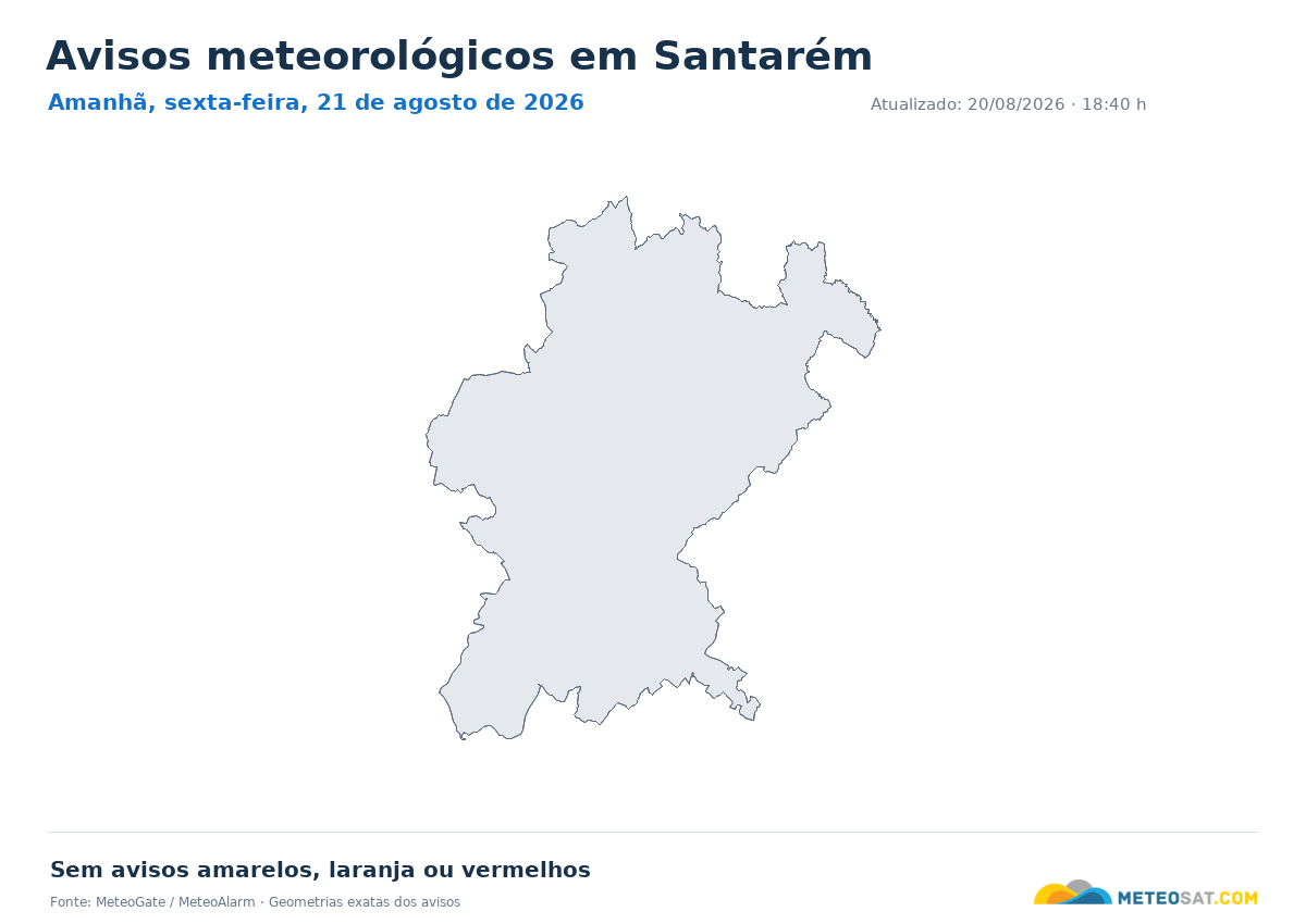 Mapa de avisos meteorológicos em Santarém