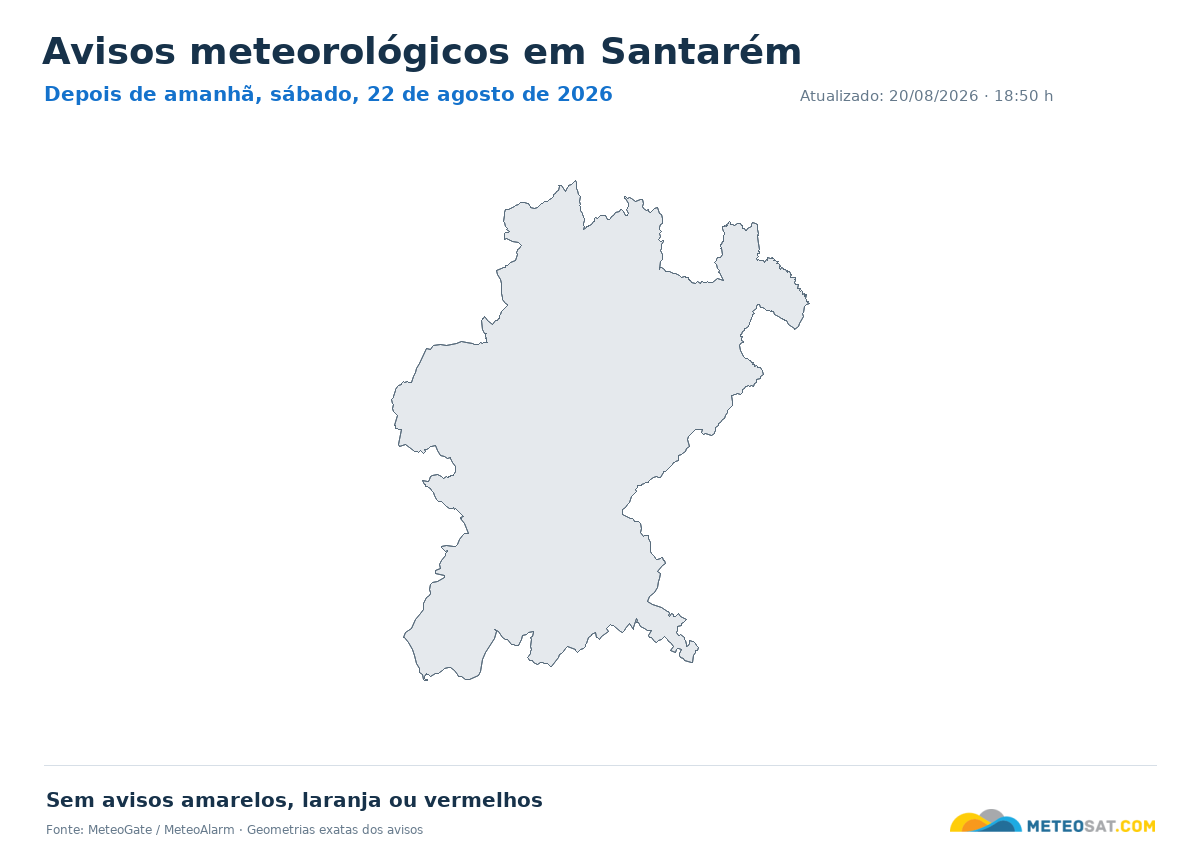 Mapa de avisos meteorológicos em Santarém