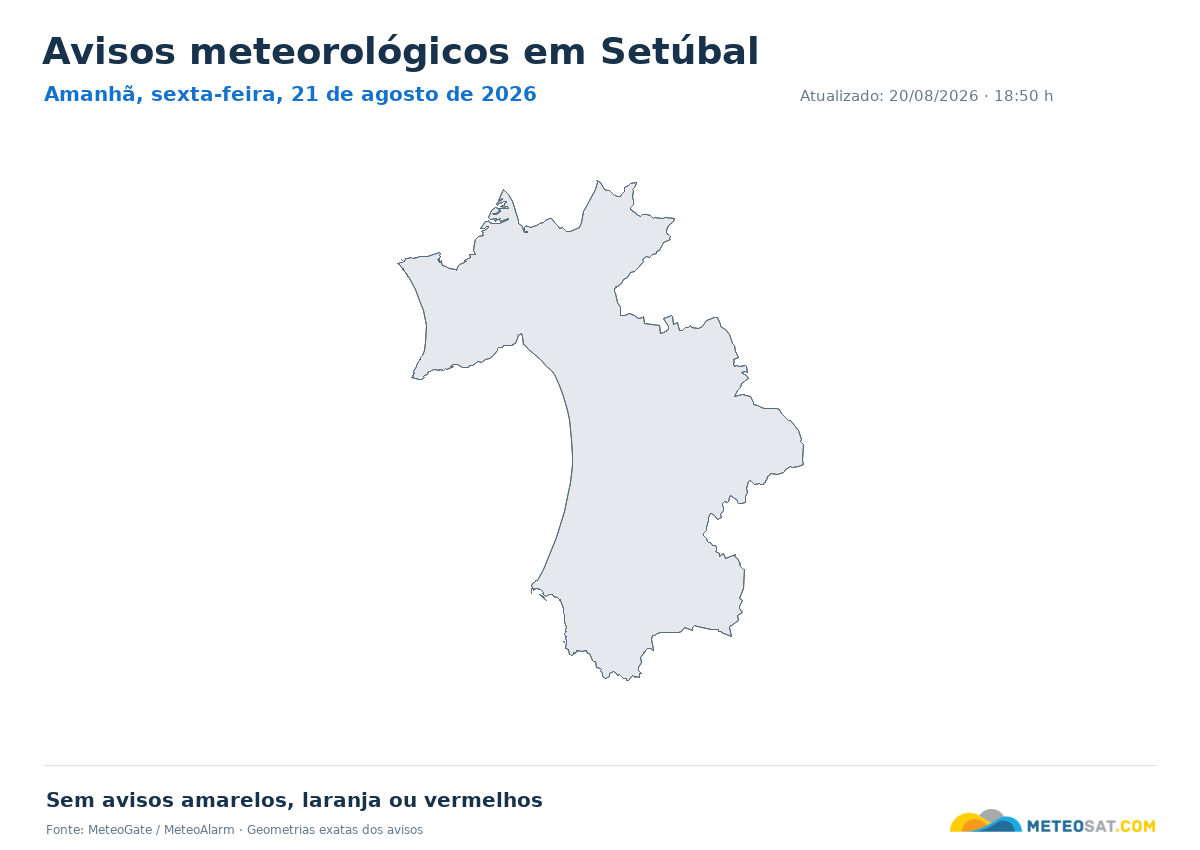 Mapa de avisos meteorológicos em Setúbal