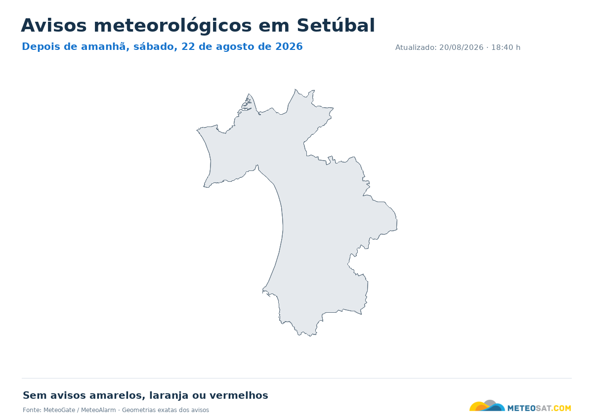 Mapa de avisos meteorológicos em Setúbal