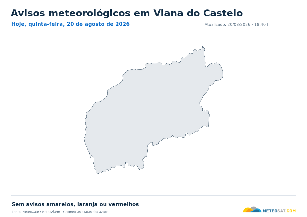 Mapa de avisos meteorológicos em Viana do Castelo
