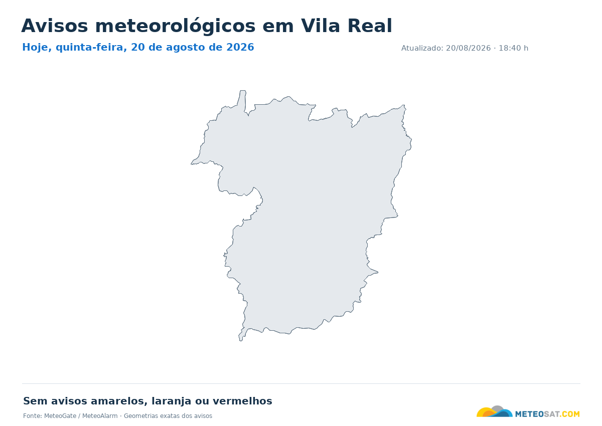 Mapa de avisos meteorológicos em Vila Real