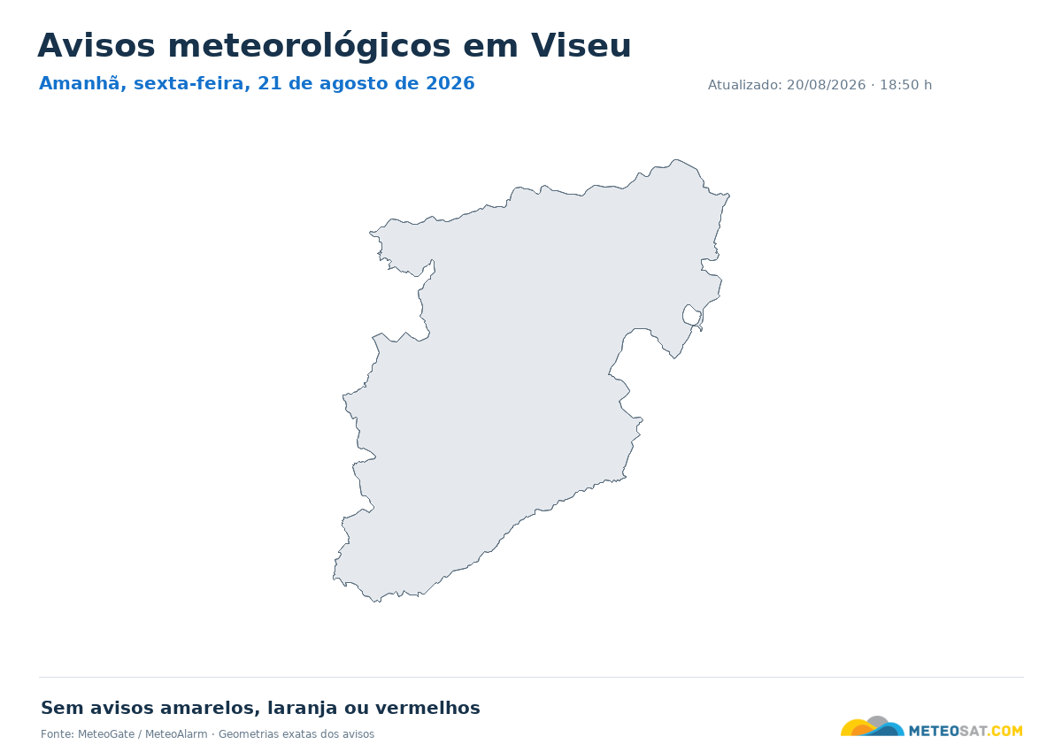 Mapa de avisos meteorológicos em Viseu