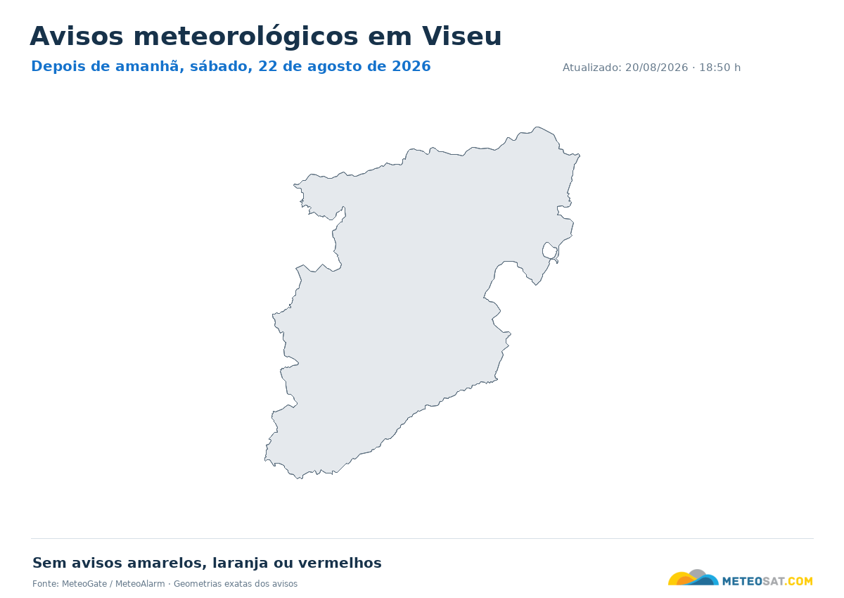 Mapa de avisos meteorológicos em Viseu