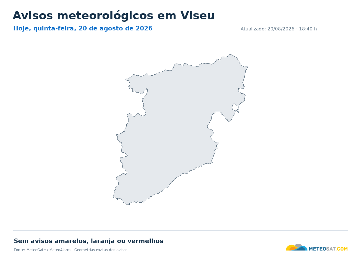 Mapa de avisos meteorológicos em Viseu