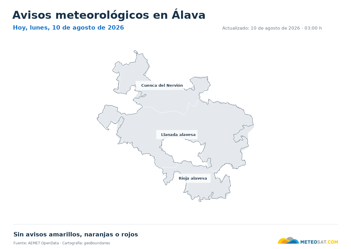 Mapa de avisos meteorol�gicos de AEMET en la provincia de �lava para hoy