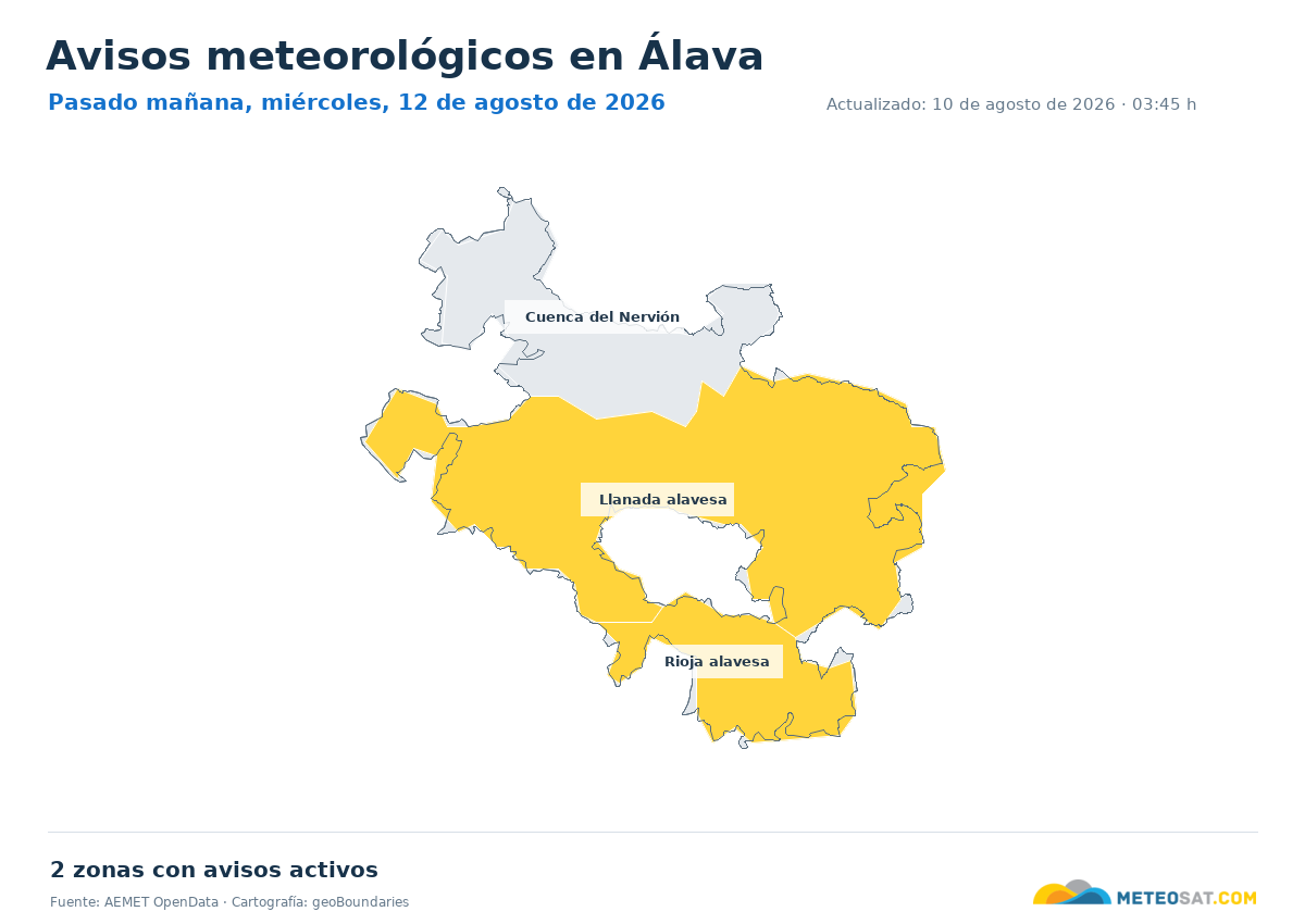 Mapa de avisos meteorol�gicos de AEMET en la provincia de �lava para pasado ma?ana