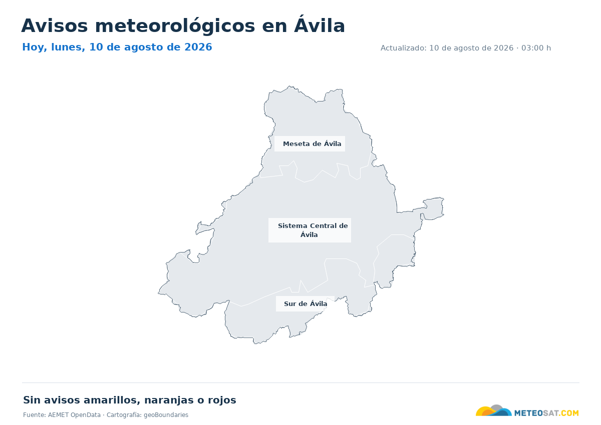 Mapa de avisos meteorol�gicos de AEMET en la provincia de �vila para hoy