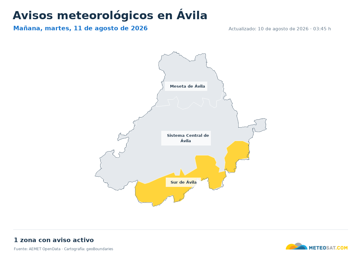 Mapa de avisos meteorol�gicos de AEMET en la provincia de �vila para ma?ana