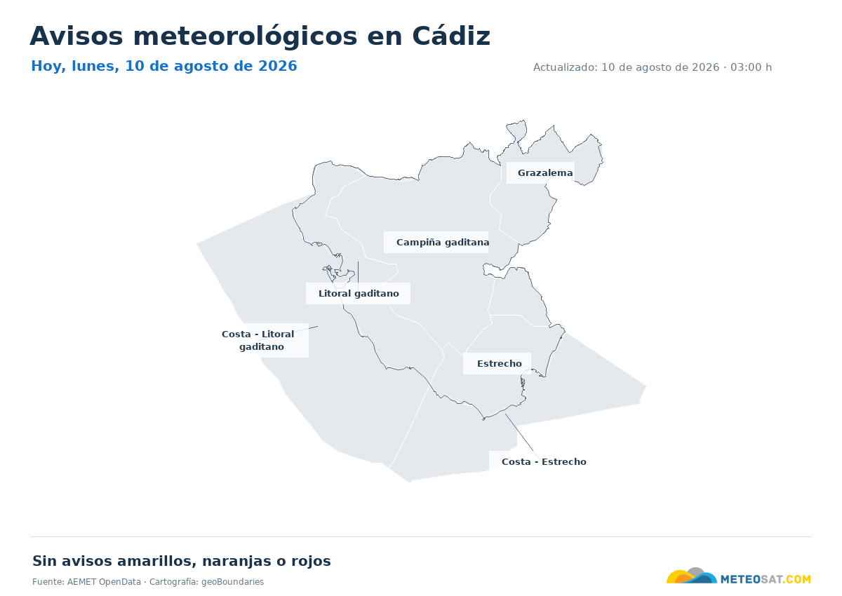 Mapa de avisos meteorol�gicos de AEMET en la provincia de C�diz para hoy