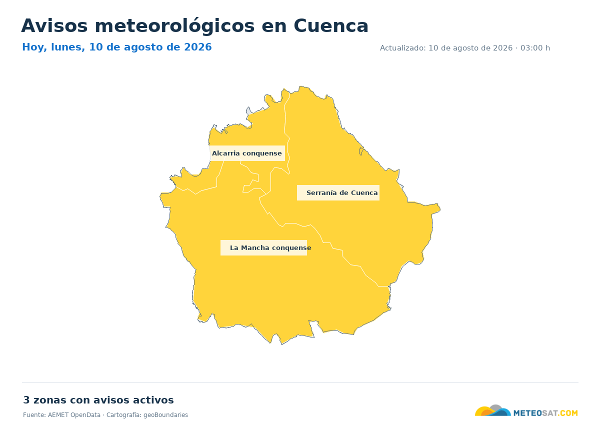 Mapa de avisos meteorol�gicos de AEMET en la provincia de Cuenca para hoy