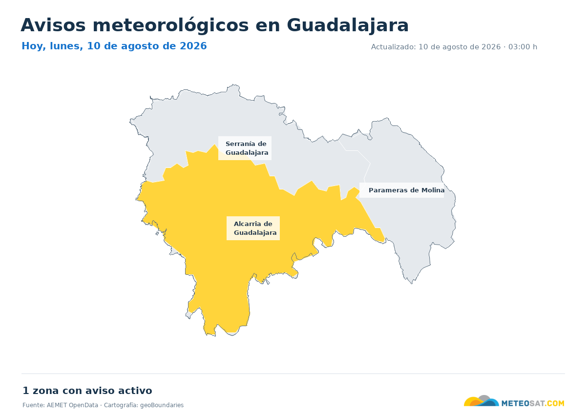 Mapa de avisos meteorol�gicos de AEMET en la provincia de Guadalajara para hoy