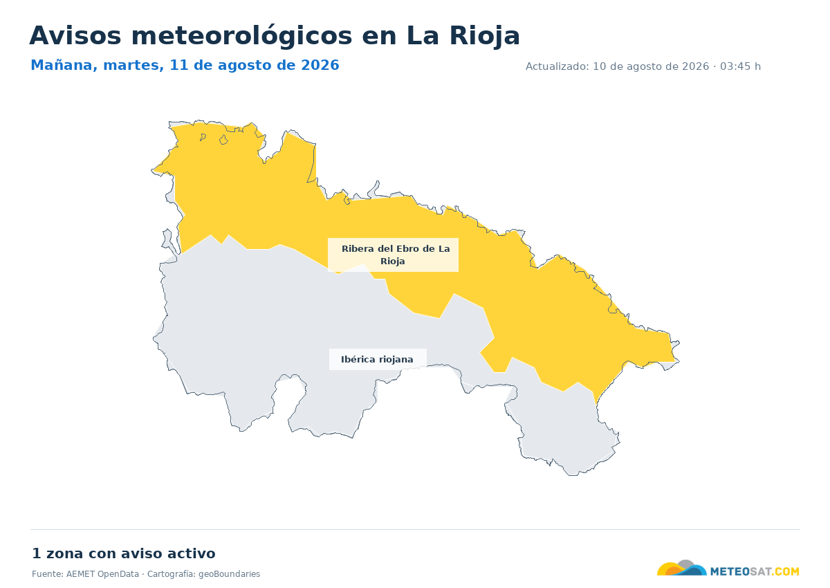 Mapa de avisos meteorol�gicos de AEMET en la provincia de La Rioja para ma?ana